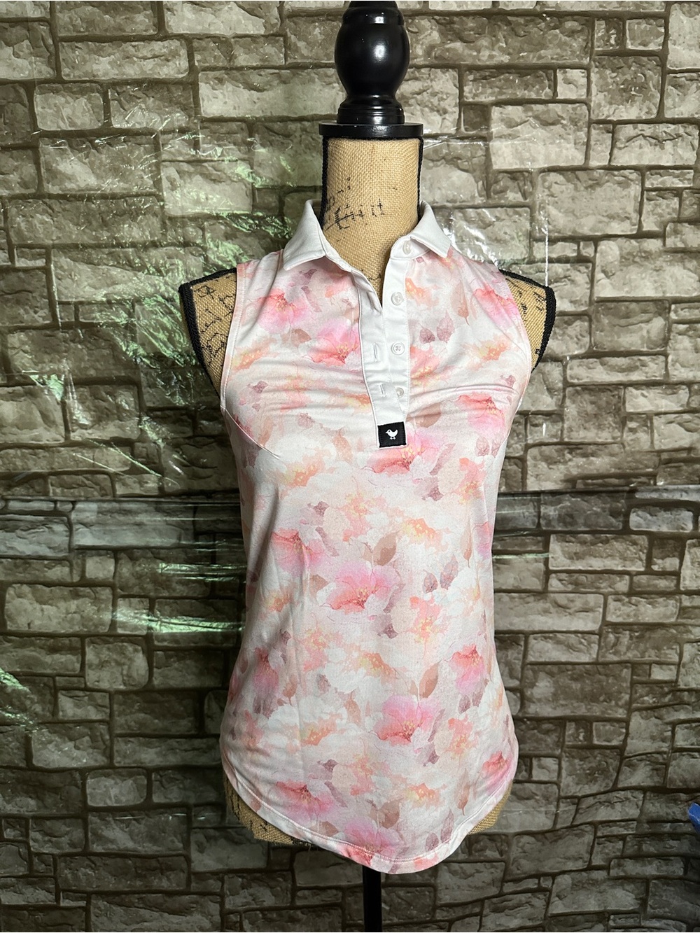 NWOT Bad Birdie Sleeveless Floral Golf Polo Tank Top Size XS - Picture 3 of 8